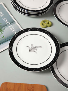 Assiette ronde en porcelaine fine style Hepburn, motif végétal noir et blanc, haut de gamme, pour <span class=keywords><strong>table</strong></span> à manger domestique, assiette à collation - Product Image 2