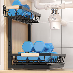 L자형 이중 금속 싱크대 하부 정리대 다용도 수납 선반 (캐비닛용, 블랙) - Product Image 2