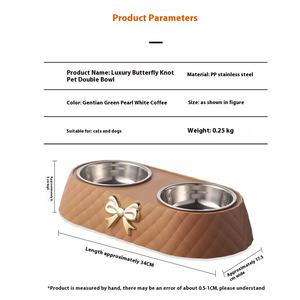 Mangkuk hewan peliharaan pita ganda portabel ramah lingkungan minuman dan pengumpan baja tahan karat dengan pola Solid bahan PP untuk anjing kucing - Product Image 4