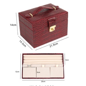 Estuche Organizador de Joyas de Viaje Rojo Vintage, Caja de Almacenamiento de Joyas de Cuero PU Grande de Lujo con Espejo y Cierre con Llave - Product Image 6