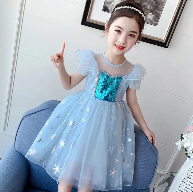 Summer new girls skirt stars puffy dresscartoon Frozen Elsa Princess dress girl princess dress