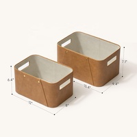 Ensemble de 2 paniers de rangement rectangulaires pliables en cuir PU écologique personnalisés avec poignée, design luxueux, usage polyvalent pour l'entrée