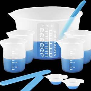 Juego de Tazas Medidoras de Silicona para Resina Epoxi, Antiadherentes, Lavables, Graduadas de 100ml, 250ml y 600ml, con Varilla Mezcladora Azul - Product Image 2