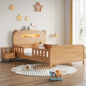 Camas de tamaño completo para niños, <span class=keywords><strong>cama</strong></span> de madera maciza con luz LED de oso moderno de alta calidad con barandilla para dormitorio infantil - Product Image 2