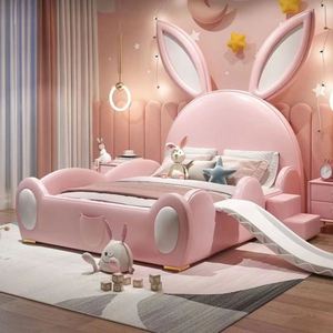 Dreamy Rabbit New Comfortable Wood Kids <b>Bed</b> Modern Cute Cartoon Full Drawer Storage <b>with</b> Cotton Upholstery for Girls Bedroom - Product Image 1