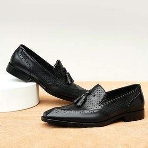 Summer Men's Handmade Stylish Fringed Pointed Toe Breathable Casual <b>Shoes</b> Oxford Office <b>Shoes</b> <b>Height</b> <b>Increasing</b> Anti-Slip - Product Image 2