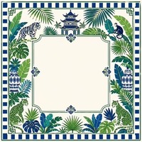 Alas Mahjong Amerika Motif Hutan Tropis Chinoiserie Biru Kobalt, Tepi Jahitan Tebal Anti-selip, Alas Permainan Meja Besar yang Senyap