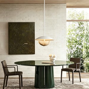 Suspension moderne en albâtre, abat-jour demi-dôme, luminaire en cuivre, design marbre de luxe pour salle à manger, salon, hôtel, villa - Product Image 3