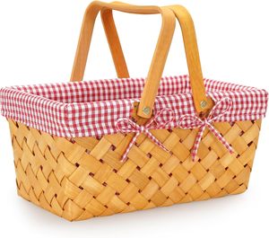 <span class=keywords><strong>Cesta</strong></span> de picnic <span class=keywords><strong>rectangular</strong></span> pequeña forrada con forro de guinga <span class=keywords><strong>cesta</strong></span> de virutas de madera blanca antigua <span class=keywords><strong>cesta</strong></span> de virutas de madera redonda natural - Product Image 3