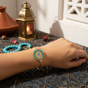 Bracelet mauvais œil plaqué or en Zircon doré, bijoux de mode, en forme d'hamsa, couleur - Product Image 4