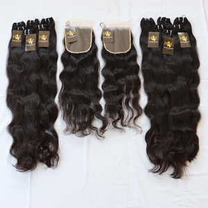 Paquets de cheveux bruts vietnamiens avec fermetures Paquets de cheveux humains du Temple indien avec fermeture frontale avec des paquets de cheveux vierges bruts - Product Image 2
