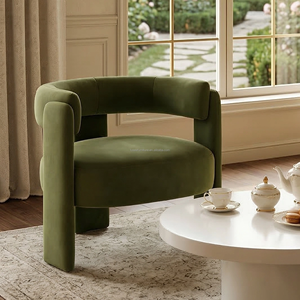 Velvet <strong>Accent</strong> <strong>Chair</strong> Retro Geometric Lounge <strong>Chair</strong> with Sturdy Solid Wood Legs Olive <strong>Green</strong> Upholstered Furniture for Living Room - Product Image 3