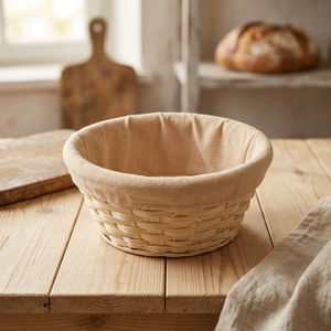 Panier de rangement rond écologique 100% bambou avec doublure en tissu de coton non blanchi, décoration intérieure - Product Image 4