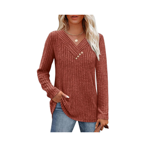 <span class=keywords><strong>เสื้อ</strong></span>สเวตเตอร์ถักแขนยาวคอวีมีกระดุมสำหรับผู้หญิงเครื่องแต่งกายแฟชั่น2025ฤดูใบไม้ร่วง/ฤดูหนาว - Product Image 1