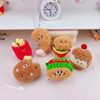 Porte-clés en coton mignon, pendentif personnalisé avec logo, style dessin animé doux, petit hamburger, sushi, frites, pain, croissant, peluche, poupées en prière