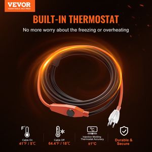 DB 3FT 7W/FT Heat Tape Pipe <b>Heating</b> Cable with Built-in Thermostat for Pipe <b>Heating</b> <b>Equipment</b> - Product Image 2