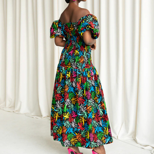 Sáp Phi Ăn Mặc Hỗn Hợp In <span class=keywords><strong>Maxi</strong></span> Cộng Với Kích Thước Smocked Cơ Thể Ăn Mặc Thanh Lịch 100% Cotton Phụ Nữ Quần Áo Dresses Thời Trang - Product Image 2