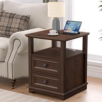 Table de chevet Combohome grande avec tiroirs, armoire de rangement en bois rustique à double charge rapide et étagère ouverte pour chambre à coucher