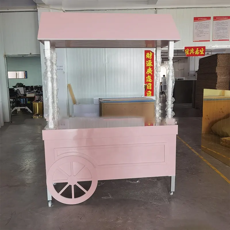 Party Candy Cart Outdoor Decoration Cake Stand Pink Candy Cart with Wheels for Wedding Party