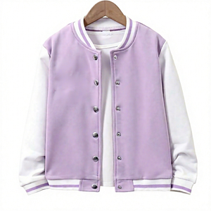 Blouson universitaire unisexe personnalisé en molleton de coton, modèle vierge, coupe oversize, couleur lilas pastel, style bomber, vente en gros - Product Image 1