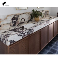Tostone Personnalisé Accrochage Mural Double Évier Intergred Naturel Calacatta Viola Marbre Vanité Pierre Unité pour Villa de Luxe Salle de Bains