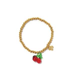 Cute Fruit-Shaped Fashion <b>Beaded</b> <b>Bracelet</b> 316L Stainless Steel PVD <b>Gold</b> Plating Cherry Charm Stretchable Unisex Gift - Product Image 1