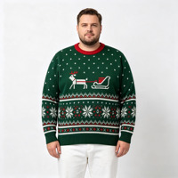 Pull tricoté pour homme grande taille, motif jacquard rétro renne, traîneau et flocon de neige, style festif décontracté pour l'hiver, compatible ODM