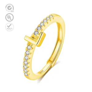 Harga grosir kualitas tinggi perhiasan halus 925 perak murni emas berlapis perhiasan huruf L ukuran disesuaikan cincin untuk Gadis