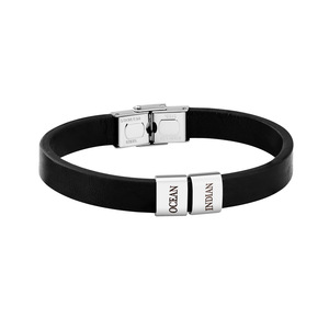 <b>Engravable</b> Men's Square Bead Leather Bracelet | Stainless Steel Simple Fashion Wristband | Father's Day Gift - Product Image 1