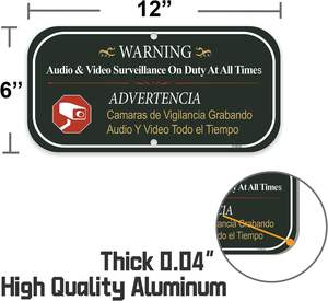 Advertencia-Audio y video <span class=keywords><strong>de</strong></span> servicio en todo momento Bilingüe Prohibido el paso Cámara <span class=keywords><strong>DE</strong></span> SEGURIDAD Advertencia Señal <span class=keywords><strong>DE</strong></span> SEGURIDAD Metal Exterior Verde - Product Image 5