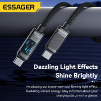 Kabel Data Pengisian Cepat USB C ke USB C Tipe C ESSAGER ES-X58 untuk Ponsel dan Laptop 5A 100W PD dengan Layar LED