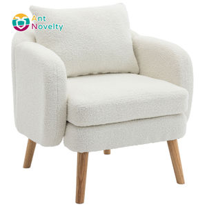 Poltrona Moderna e Semplice in Tessuto Teddy con Cuscini Extra Spessi, Sgabello Individuale Imbottito, Sedia Relax con Gambe in Legno Massello - Product Image 2