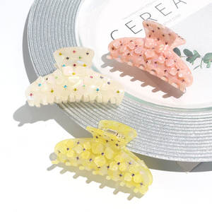 XinMei Custom acetato di ibisco fiore fermagli per capelli da donna di lusso strass fermaglio per capelli marca gelatina morsetti per capelli - Product Image 1