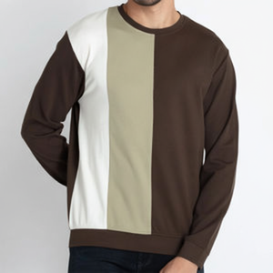 Sudadera informal para hombre marrón con panel beige y blanco manga larga cuello redondo mezcla de algodón suave elegante Otoño Invierno pulóver - Product Image 1