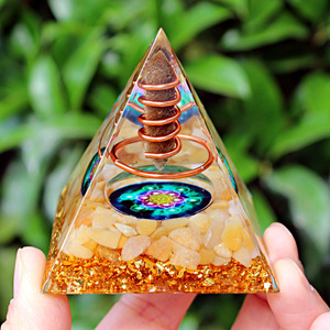 <b>Crystal</b> <b>Chip</b> Pyramid Resin Epoxy Craft Desktop Ornament Tiger's Eye Pillar Topaz Home Decoration Gift - Product Image 1