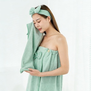 Wholesale <strong>Wrap</strong> Bath <strong>Towel</strong> with <strong>Velcro</strong> Soft Absorbent Spa 3 Pieces Bath <strong>Towel</strong> Set for Women - Product Image 1
