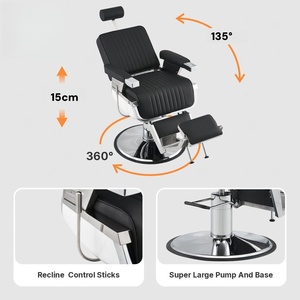 Winplus Salon de coiffure professionnel moderne inclinable antique classique vintage noir robuste Belmont Barber Shop Chaise de barbier pour hommes - Product Image 5