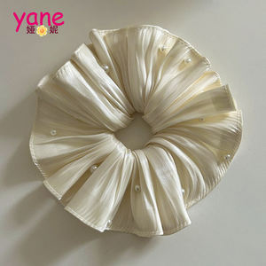 ยางมัดผมแบบตาข่ายฟูฟ่องขนาดใหญ่ สีสันสดใส ทำจากโพลีเอสเตอร์ พร้อมประดับมุก สไตล์หวานๆ สำหรับตกแต่งทรงผม - Product Image 5