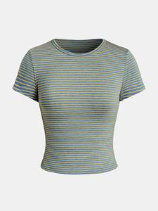 Completo Due Pezzi <span class=keywords><strong>Donna</strong></span> Y2K Abbigliamento Sexy Ragazza <span class=keywords><strong>Donna</strong></span> Set a Righe Tinto in Filo Completo <span class=keywords><strong>Donna</strong></span> con Top Corto in <span class=keywords><strong>Jersey</strong></span> e Pantaloncini - Product Image 4