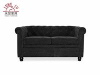 Canapé Chesterfield 2 places en similicuir, capitonné à boutons losanges, accoudoirs roulés, pieds en bois massif, style Mid-Century Modern pour salon