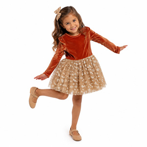 Robe en <span class=keywords><strong>velours</strong></span> à manches longues pour filles, motif floral, en maille, tenue de fête d'anniversaire, corsage superposé, <span class=keywords><strong>jupe</strong></span> en tulle, robe de petite princesse - Grande Vente - Product Image 5