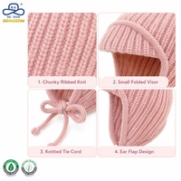 Gorro de Punto Premium con Etiqueta Personalizada, Visera Acanalada Rosa, Orejeras, Gorro Cálido de Invierno para Mujer, Venta al Por Mayor para Promoción