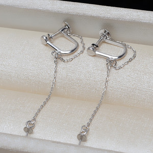 Bijoux en alliage Wenchi, Argent S925, Clip en U pour l'oreille, Chaîne longue à pampilles, Support vide pour perle, Accessoire DIY pour mariage - Product Image 3