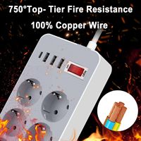 Multiprise portable avec protection contre les surtensions USB standard UE, 6 câbles de 1,8 m, 10 A, utilisation industrielle, protection contre les surcharges, prise d'extension