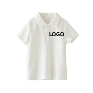 T-shirt a maniche corte in cotone 100% tinta unita per bambini, personalizzabile con logo, polo a maniche corte con risvolto alla moda per l'estate - Product Image 5