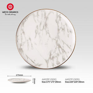 أطباق تسوق مخصصة باللون الأبيض والذهبي عالية الجودة مستديرة صينية مسطحة بحافة ذهبية للمطاعم - Product Image 3