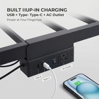 Lit plateforme robuste avec station de charge USB Type-C et bande lumineuse LED, cadre de lit flottant en métal, taille Queen et King