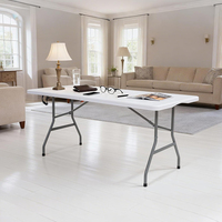 Table pliante blanche de 6 pieds, robuste, en plastique, portable, pour la restauration en plein air, les mariages, directement de l'usine