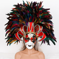 Masque en plumes de style bouffon multicolore, masque vénitien pour cosplay, masque intégral pour soirée, bal, carnaval, festival, décoration de fête