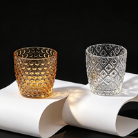 Pot à bougie en verre taillé vintage de qualité supérieure |   Conteneur de bougie parfumée vide géométrique texturé à base épaisse en gros